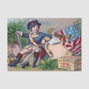 Revolutionary War patriotic boy flag vintage art Tissue Paper
