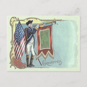Revolutionary War Soldier American Flag Horn Postcard