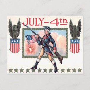 Revolutionary War Soldier American Flag Shield Postcard