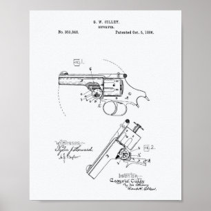 Revolver 1886 Patent Art White Paper Poster