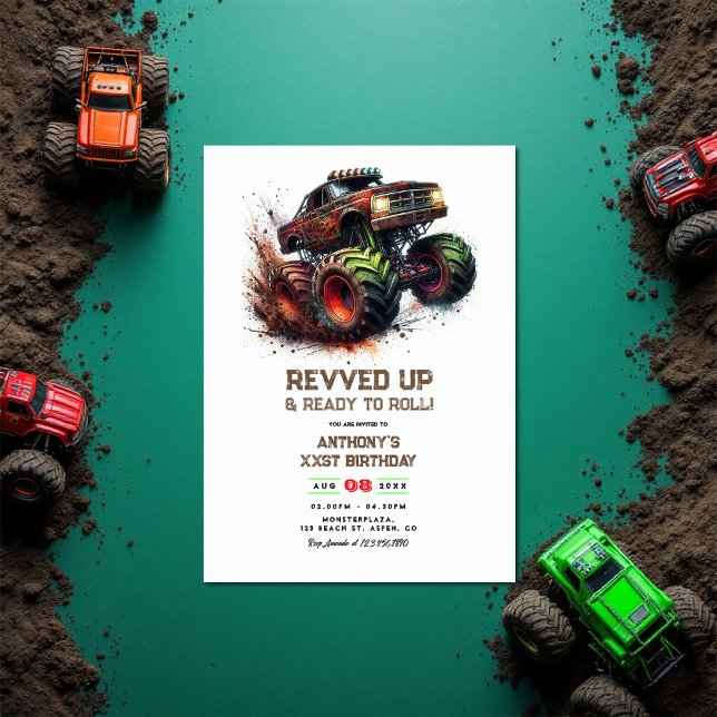 “Revved Up & Ready to Roll” Monster Truck Birthday Invitation (“Revved Up & Ready to Roll” Monster Truck Birthday Invitation)