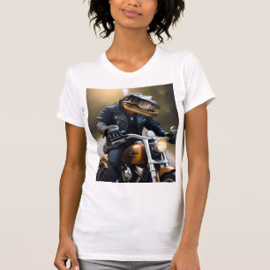**"Revved Up Rex: T-Rex in Leathers on a Motorbike T-Shirt