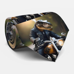 **"Revved Up Rex: T-Rex in Leathers on a Motorbike Tie