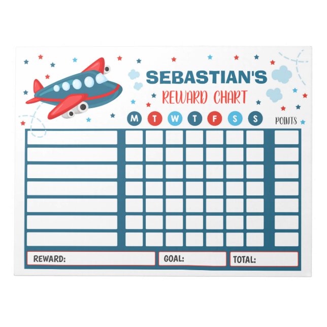Reward Chart Aeroplane Personalised Chore Chart Notepad (Front)