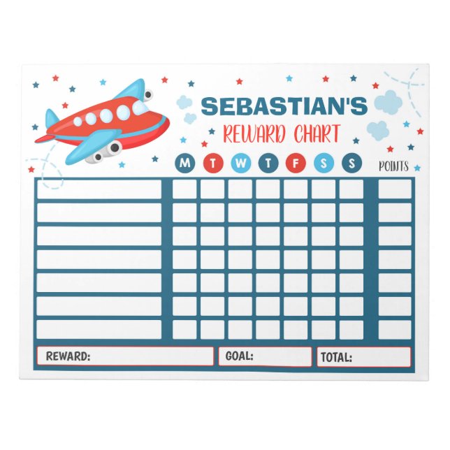 Reward Chart Aeroplane Personalised Chore Chart Notepad (Front)