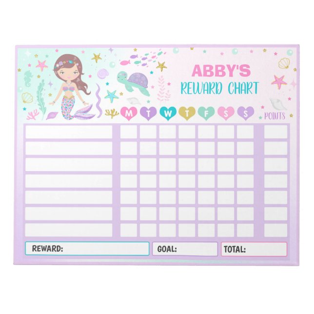 Reward Chart Mermaid Personalised Chore Chart Notepad (Front)