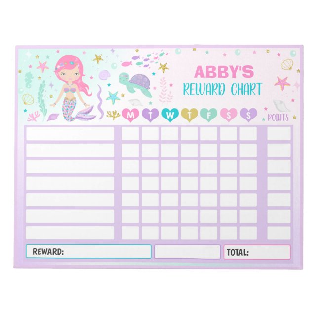 Reward Chart Mermaid Personalised Chore Chart Notepad (Front)
