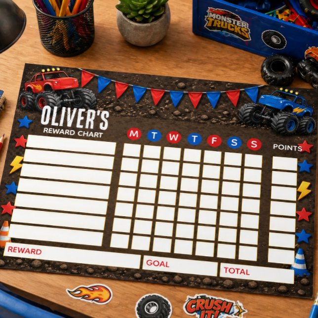 Reward Chart Monster Truck Personalised Chart Notepad (Creator Uploaded)
