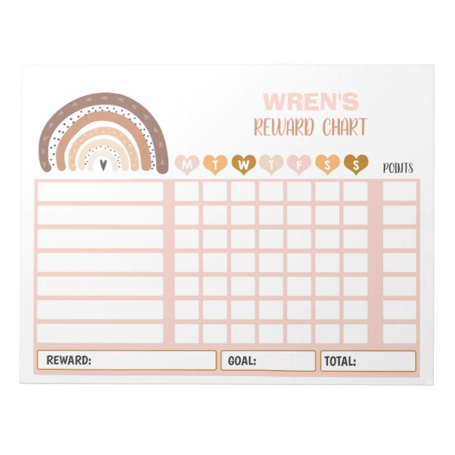 Reward Chart Rainbow Personalised Chore Chart Notepad (Front)