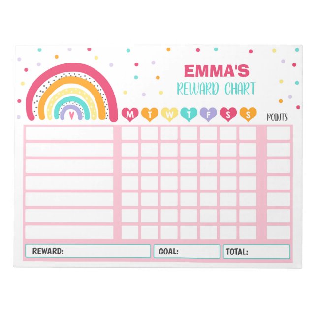 Reward Chart Rainbow Personalised Chore Chart Notepad (Front)