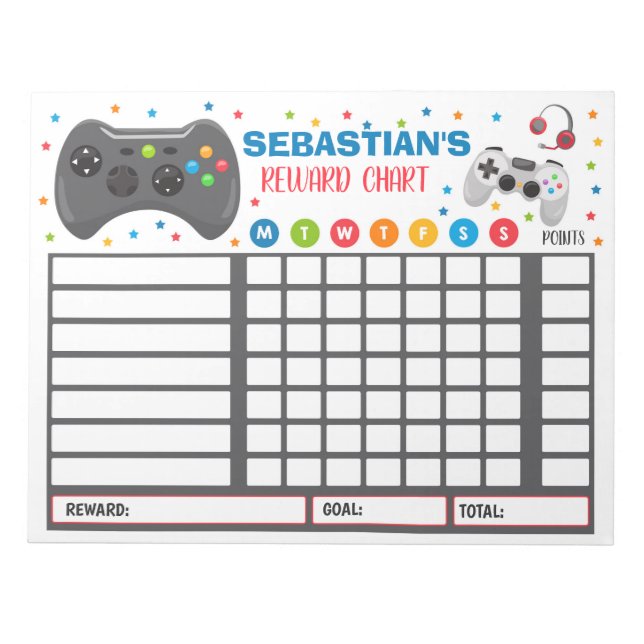 Reward Chart Video Game Personalised Chore Chart Notepad (Front)