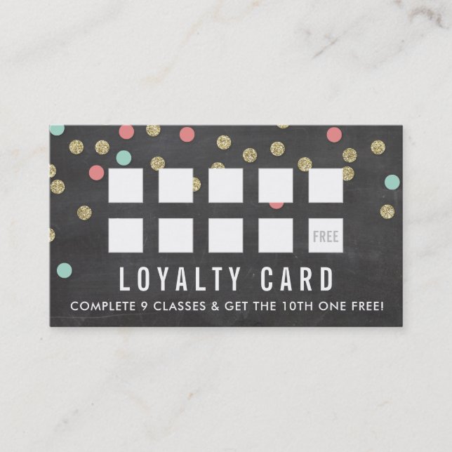 REWARD LOYALTY CARD cute confetti gold coral mint (Front)