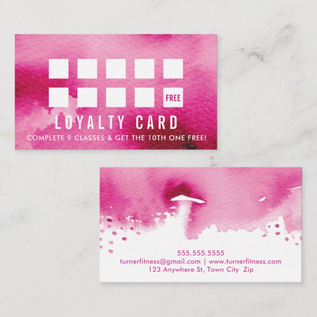 REWARD LOYALTY CARD modern painted pink watercolor (Front/Back)