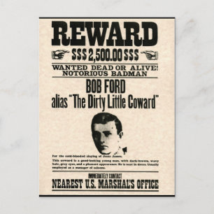 Reward Poster BOB FORD Postcard