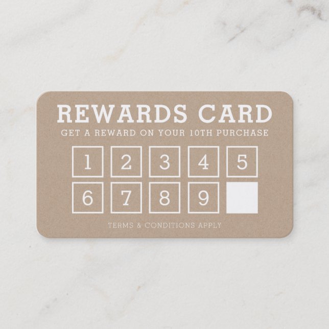 REWARD PUNCH CARD simple modern loyalty 10th kraft (Front)