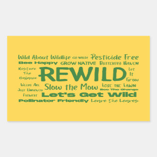 Rewild Text Yellow with Green  Rectangular Sticker