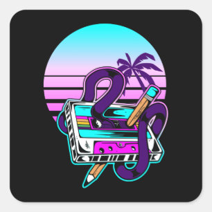 Rewind Cassette Music Pencil 80s 90s Square Sticker