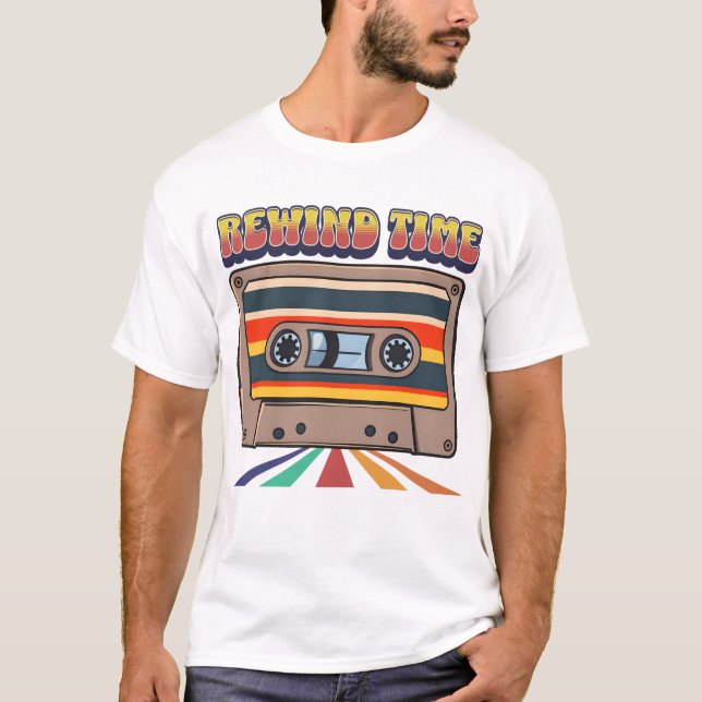 Rewind Time – Retro Cassette Tape T-Shirt (Front)