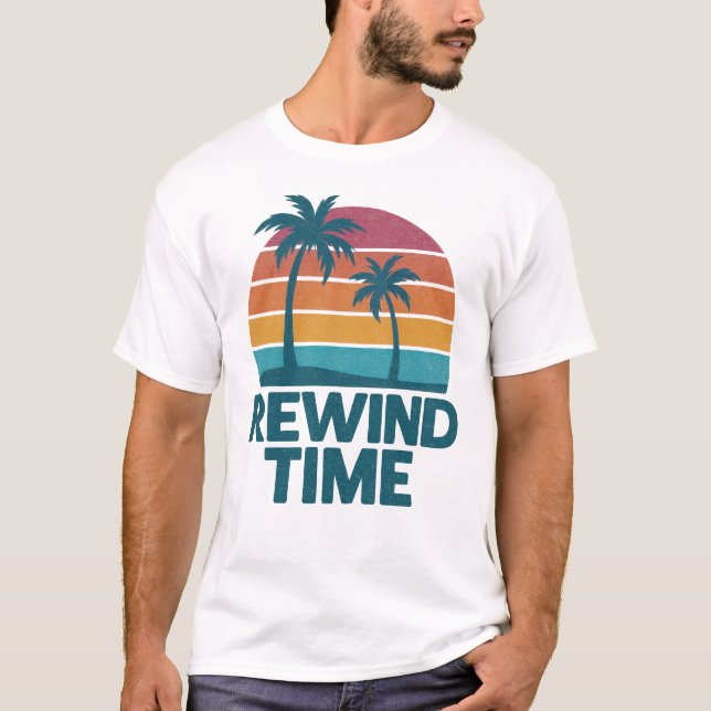 Rewind time retro sunset palm tee (Front)