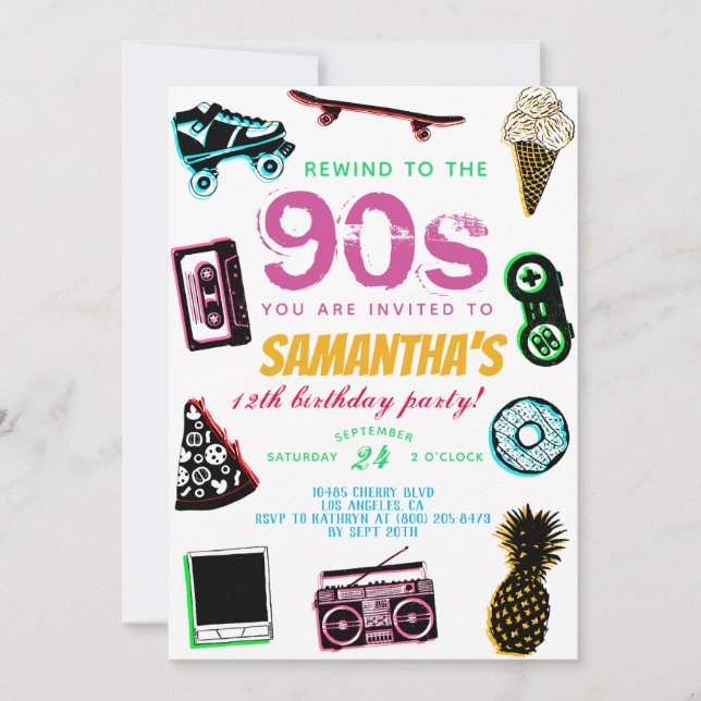 Rewind to the 90s Birthday Invitation (Front)