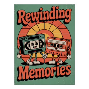 Rewinding Memories Retro Cassette Tape Art Poster