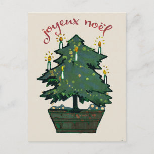Reworked Vintage Christmas Tree Joyeux Noel Postcard