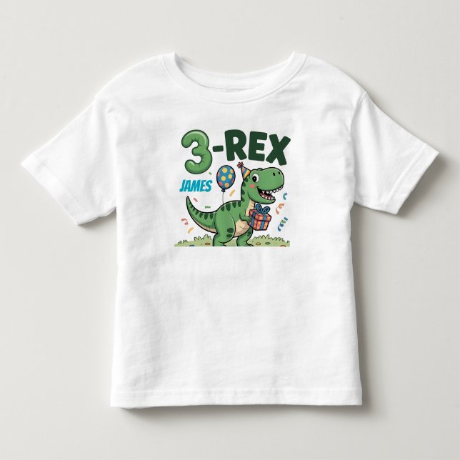 Rex Adorable Dinosaur 3rd Birthday Toddler Tee (Front)