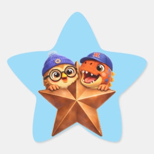 Rex and hoot brawl star grade one star shaped leve sticker