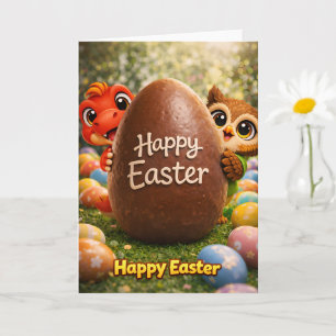 Rex and hoot happy Easter giant chocolate egg gree Card