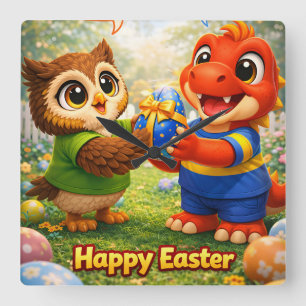 Rex and hoot happy Easter square acrylic wall cloc Clock
