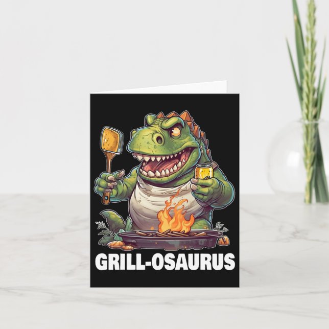 Rex Bbq Dinosaur Funny Fathers' Day Grilling  Card (Front)