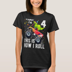 Rex Dinosaur Monster Truck Happy 4 Birthday Boy Ra T-Shirt