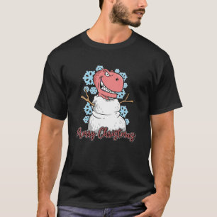 Rex Dinosaur Snowman Merry Christmas T-Shirt