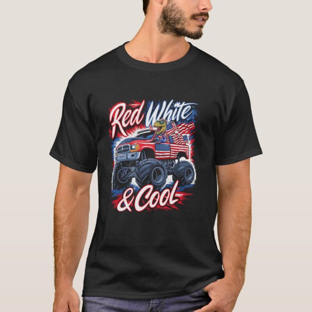 Rex Riding Monster Truck 4th of July American Flag T-Shirt (Front)