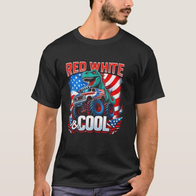 Rex Riding Monster Truck 4th of July American Flag T-Shirt (Front)