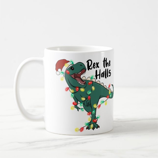 Rex the Halls Dinosaur T-rex Christmas Coffee Mug (Left)