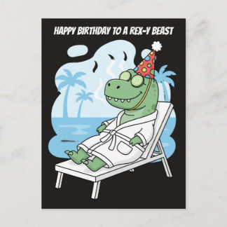 Rex-y Beast Spa Day Birthday Dinosaur Postcard