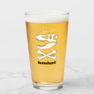 "Rexcellent" T. rex Dinosaur Skull and Crossbones Glass