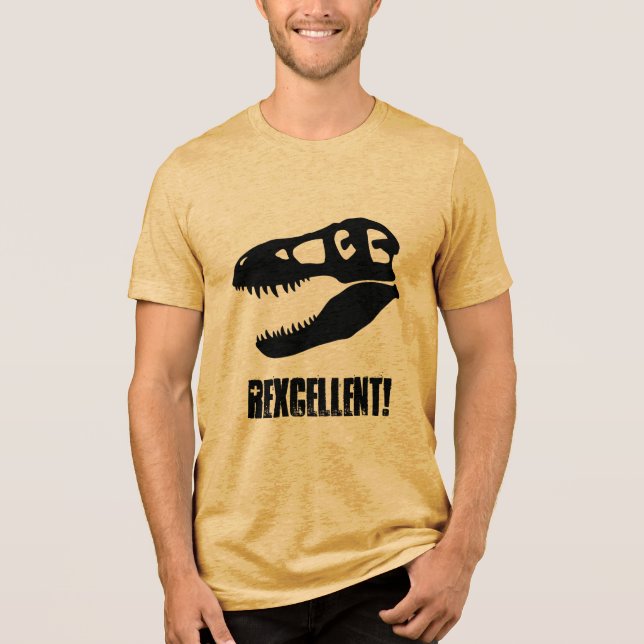 Rexcellent! T. rex Dinosaur Skull Tri-Blend Shirt (Front)