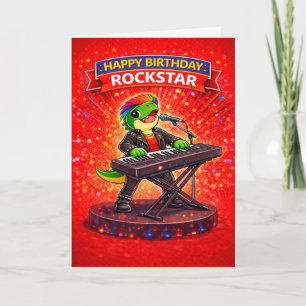 Rexy the Rockstar Dinosaur Kid's Birthday Card