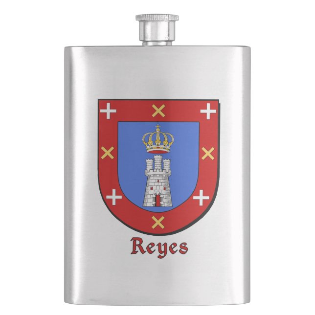 Reyes Heraldic Shield Hip Flask (Front)