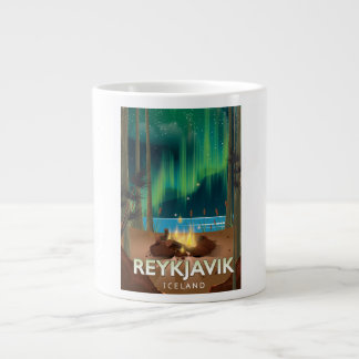 Reykjavik Camping Vintage Travel Poster Large Coffee Mug