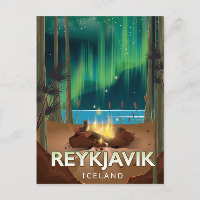 Reykjavik Camping Vintage Travel Poster Postcard (Front)