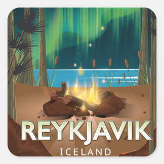 Reykjavik Camping Vintage Travel Poster Square Sticker
