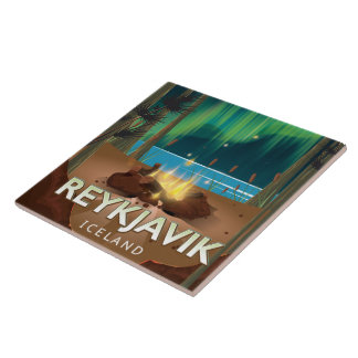 Reykjavik Camping Vintage Travel Poster Tile