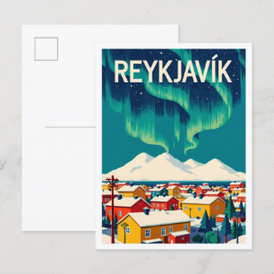 Reykjavik Iceland Art Vintage Illustration Travel Postcard