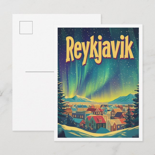 Reykjavik Iceland Art Vintage Travel Illustration Postcard (Front/Back)