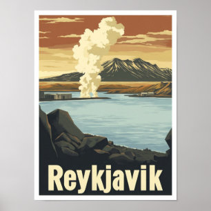 Reykjavik Iceland Art Vintage Travel Illustration Poster