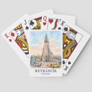 Reykjavik Iceland Church Watercolor Skyline Travel Playing Cards