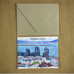 Reykjavík Iceland City View Watercolor Postcard